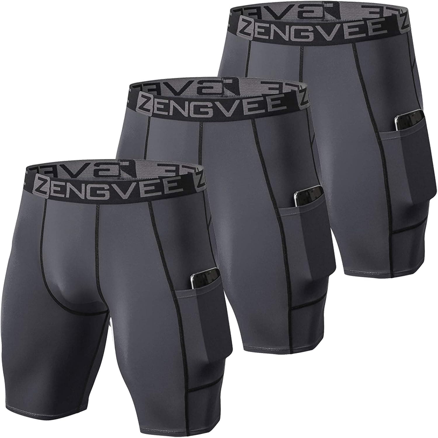 ZENGVEE Calções desportivos para homem, secagem rápida, respirável, pack de 3