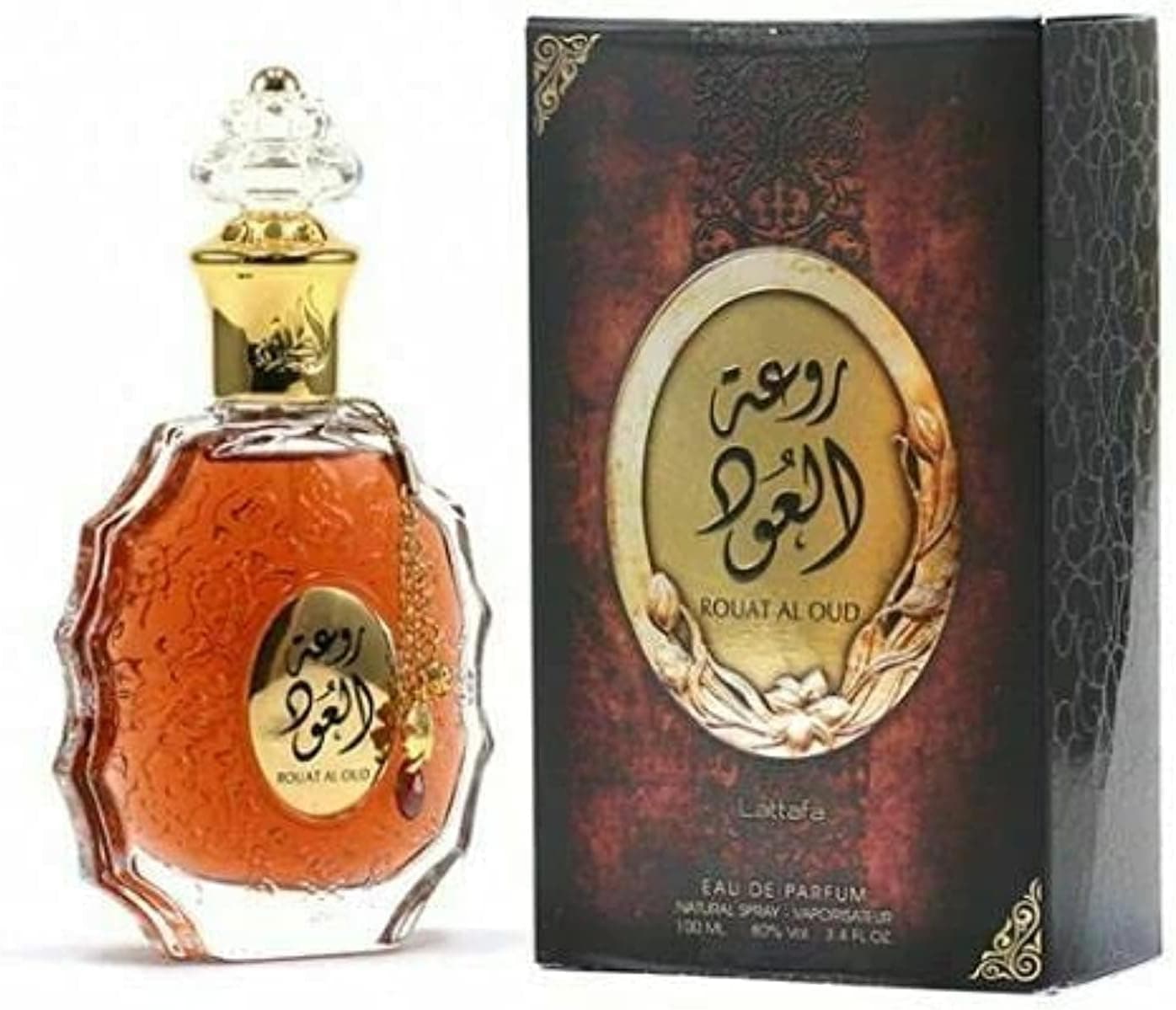 Rouat Al Oud de Lattafa Perfumes oriental sândalo couro âmbar cinzento