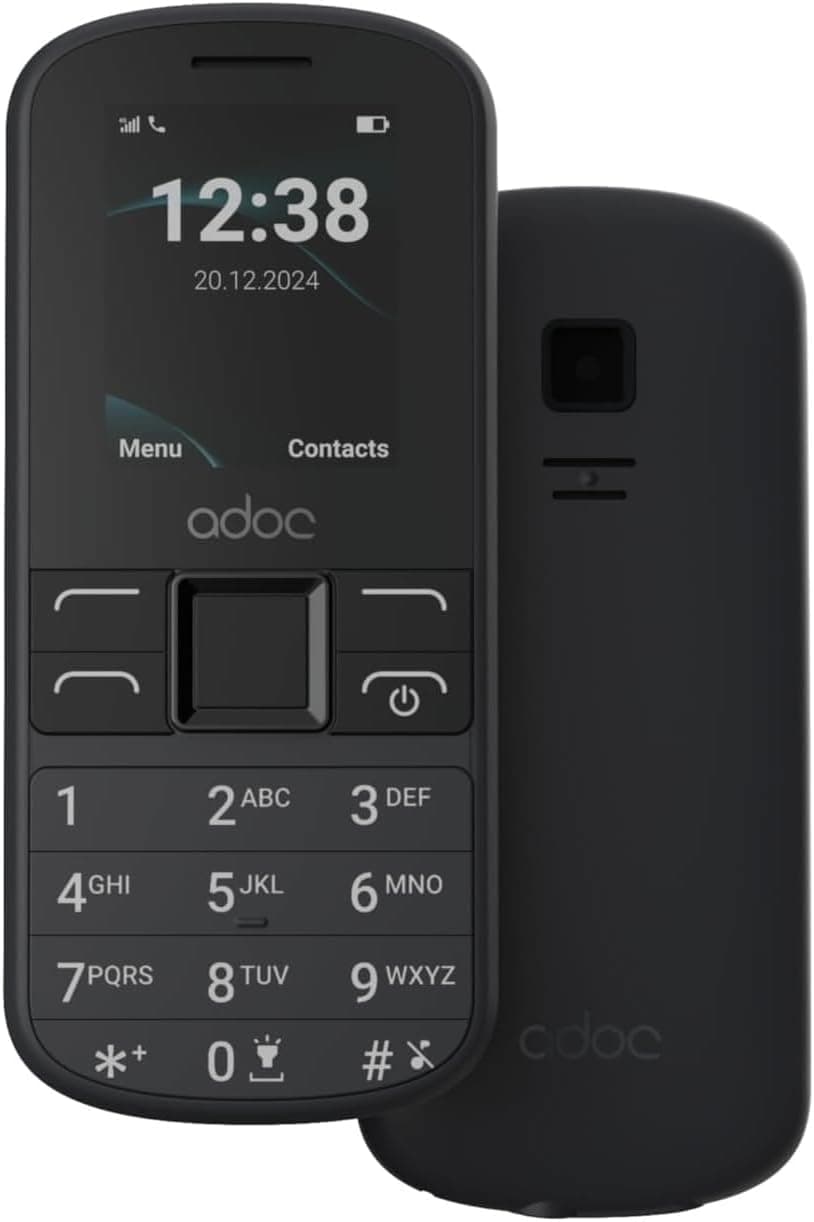 ADOC S4 Telemóvel 4G, fácil de usar, funções simples, bateria durável, rádio FM, lanterna e câmera, Bluetooth, base de carregamento, USB tipo C para carregamento e dados, conector jack 3,5 mm 