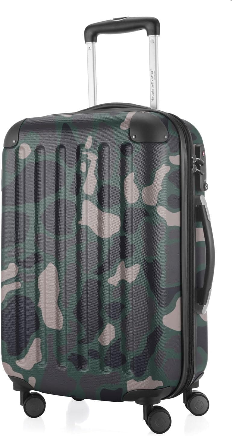 HAUPTSTADTKOFFER - SPREE - Bagagem de mão, mala rígida, carrinho expansível, 4 rodas duplas, TSA, Camuflagem, Bagagem de mão