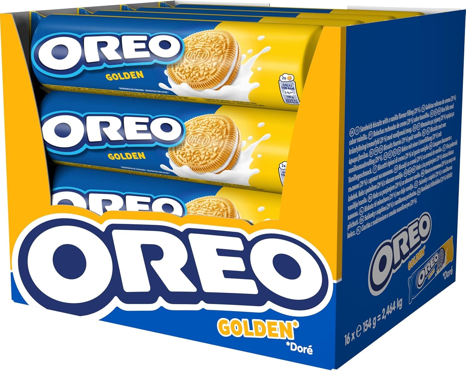 Oreo Golden bolachas de baunilha recheadas com creme sabor baunilha 154 g - pacote de 16