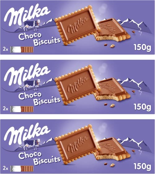 Milka Choco Biscuits bolachas com chocolate com leite dos Alpes 150 g x 3