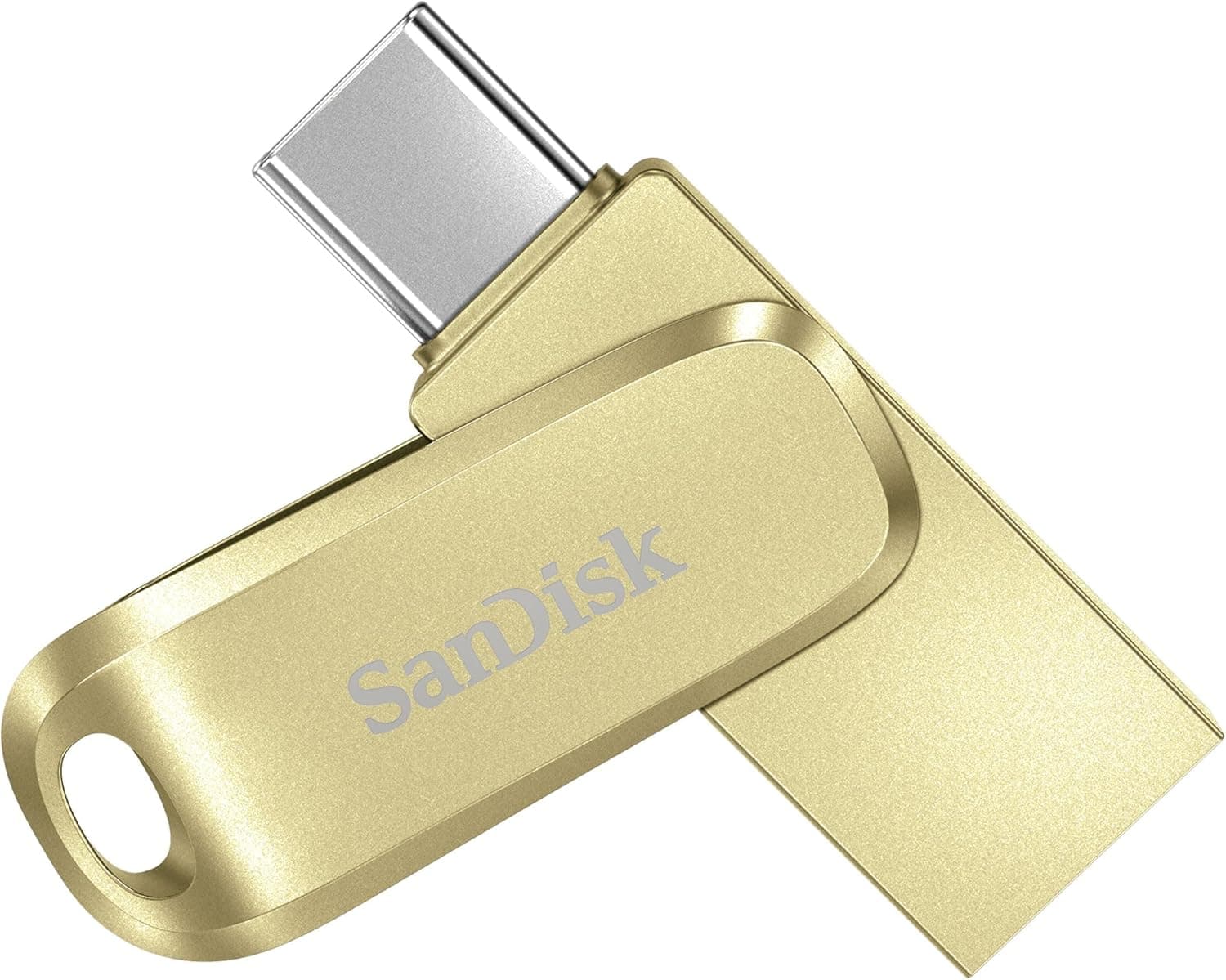 SanDisk Ultra Dual Drive Luxe Memória flash de 256 GB (com conectores USB Type-C e Type-A reversíveis, para telemóveis, tablets, Macs e computadores até 400 MB/s, segurança automática, metal) dourado
