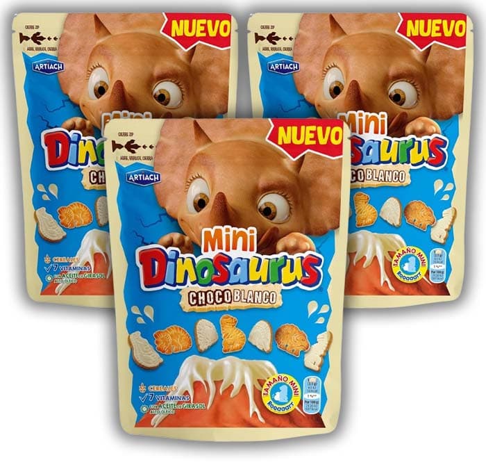 Mini Dinossauros chocolate branco com fecho ZIP, 120g x 3