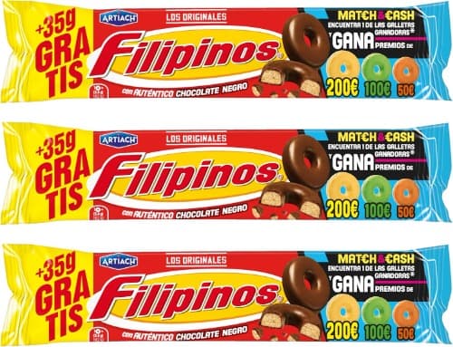 Artiach Filipinos Dark Chocolate | Biscoitos com cobertura de chocolate negro 128 g x 3