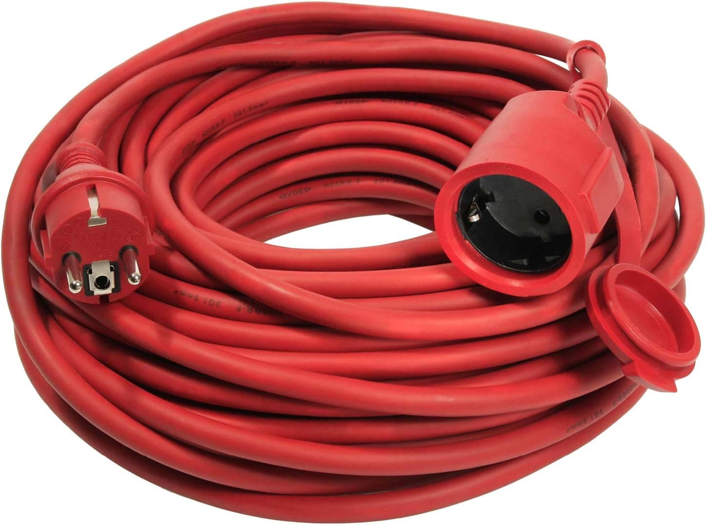 Cabo de extensão de borracha - 15 m de cabo com ficha de contacto de proteção, incl. Tampa de proteção - cabo extensão de 230 V / 16 A - IP44 - vermelho I 60215
