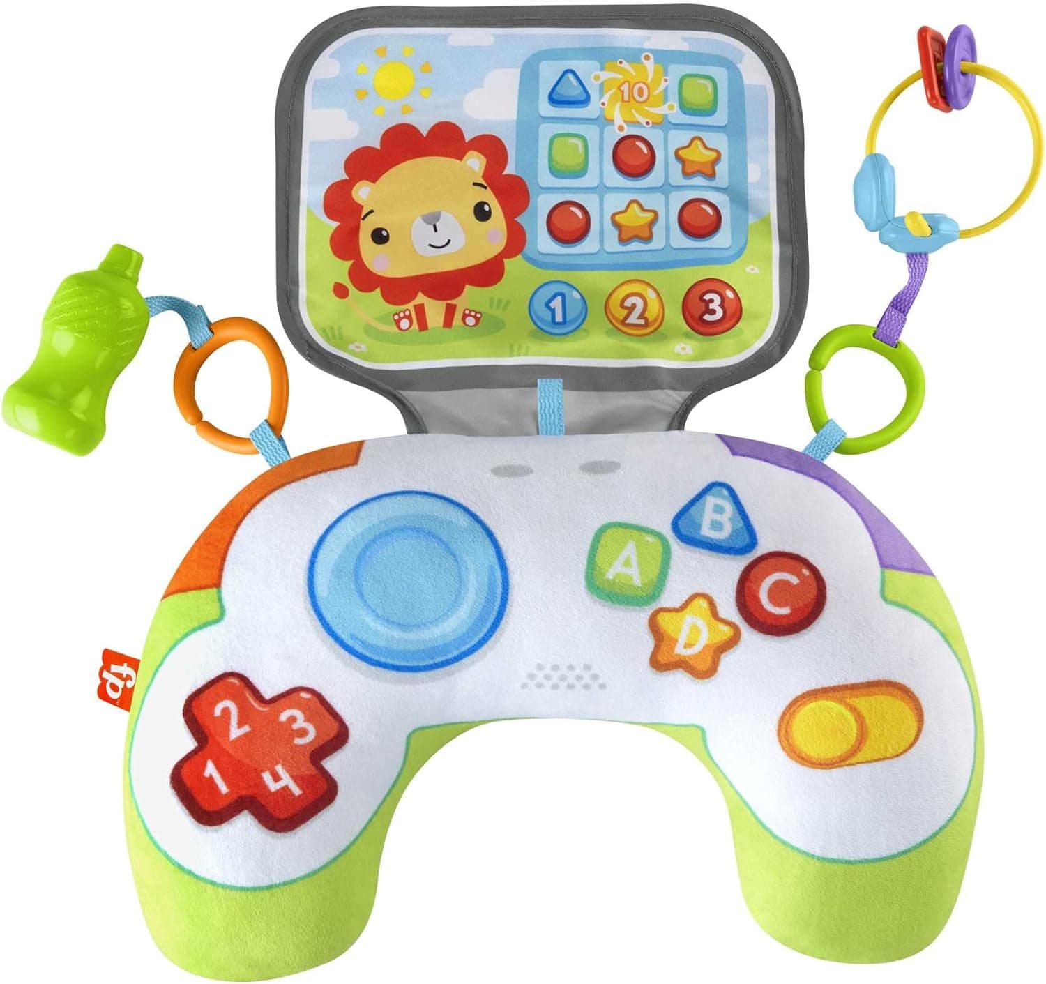 Fisher-Price Almofada de Peluche Little Gamer, Almofada de Atividades para Videojogos com Acessórios de Brinquedo, Presente para Recém-Nascido (Mattel HGB89)
