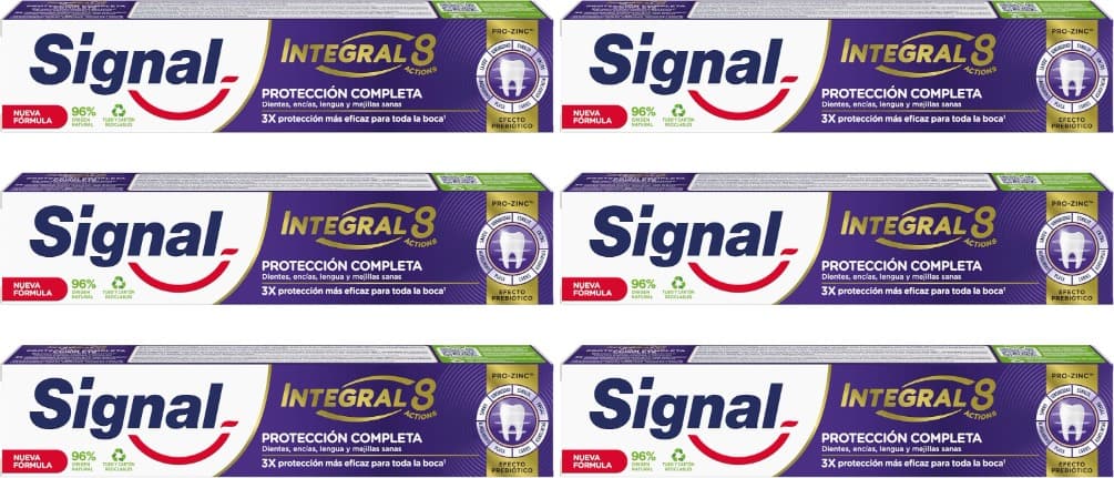 Signal Pasta de dentes integral 8 proteção completa com ingredientes de origem natural 75 ml x 6