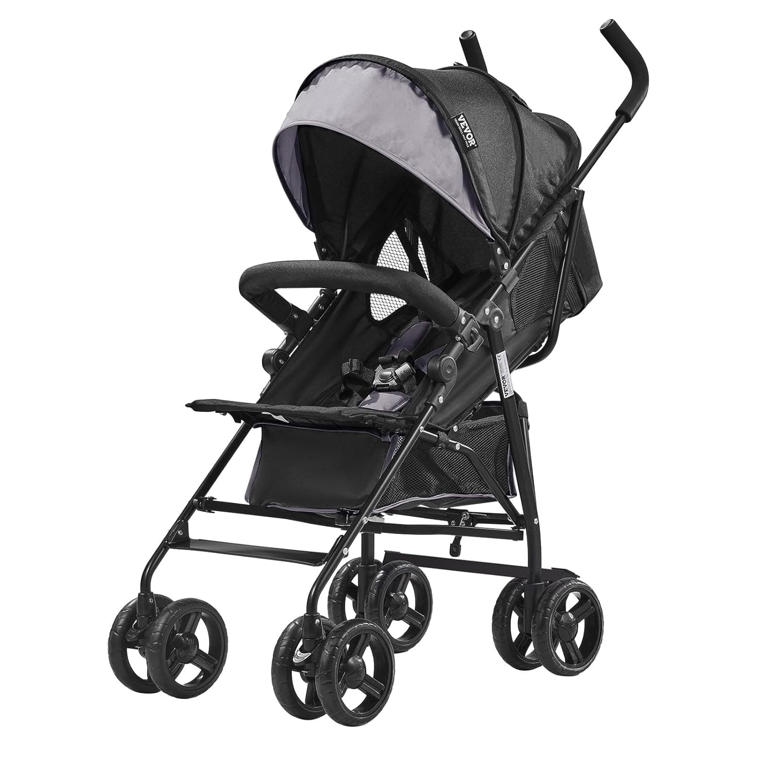 VEVOR Carrinho de viagem leve, encosto reutilizável multifunções, dobrável e compacto, aço de carbono, cesta de armazenamento grande, porta-copos, guarda-chuva, cinzento claro/preto 780 x 500 x 1040