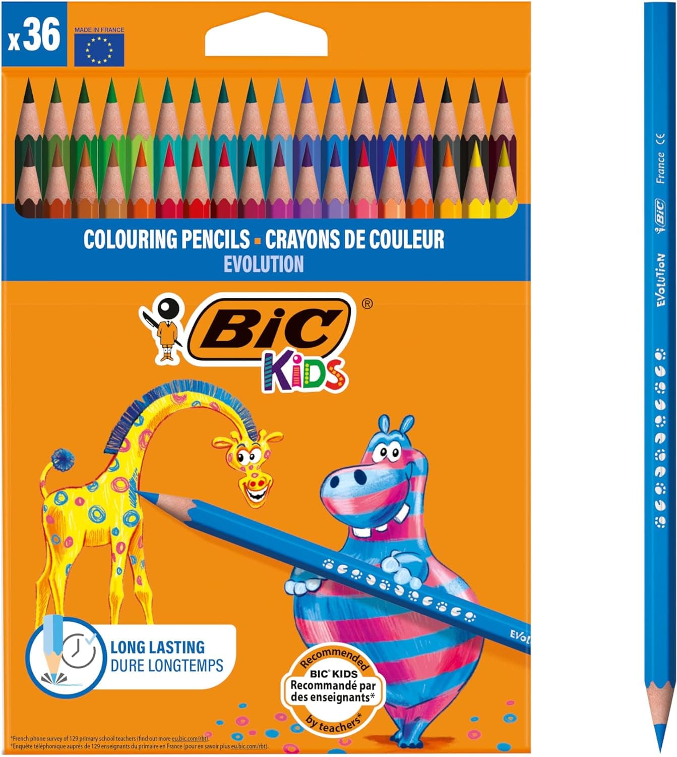 BIC Kids Evolution - Lápis para colorir, blister de 36 unidades, para atividades criativas em casa e na escola, cores sortidas, multicoloridas