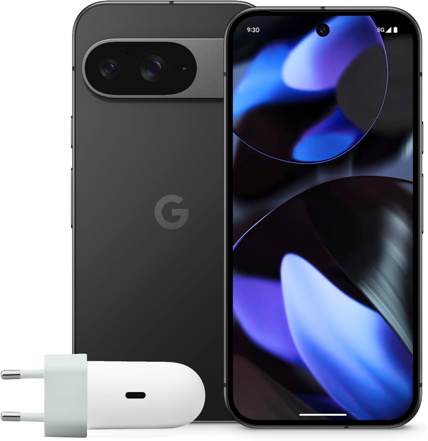Google Pixel 9 com carregador USB-C de 45 W, Smartphone Android desbloqueado com Gemini, câmara avançada, bateria com autonomia de 24 horas e ecrã atual de 6,3", obsidiana, 128 GB