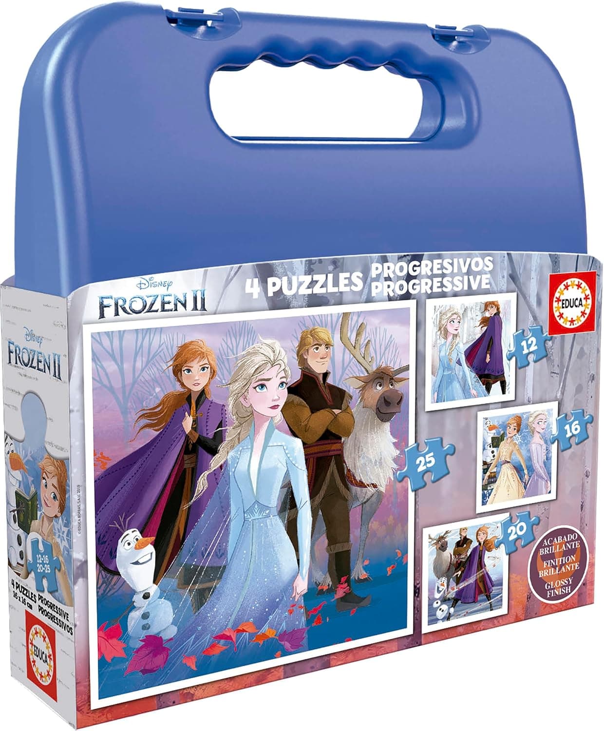 Educa Frozen II | Mala com 4 puzzles progressivos para crianças de 12 a 25 peças