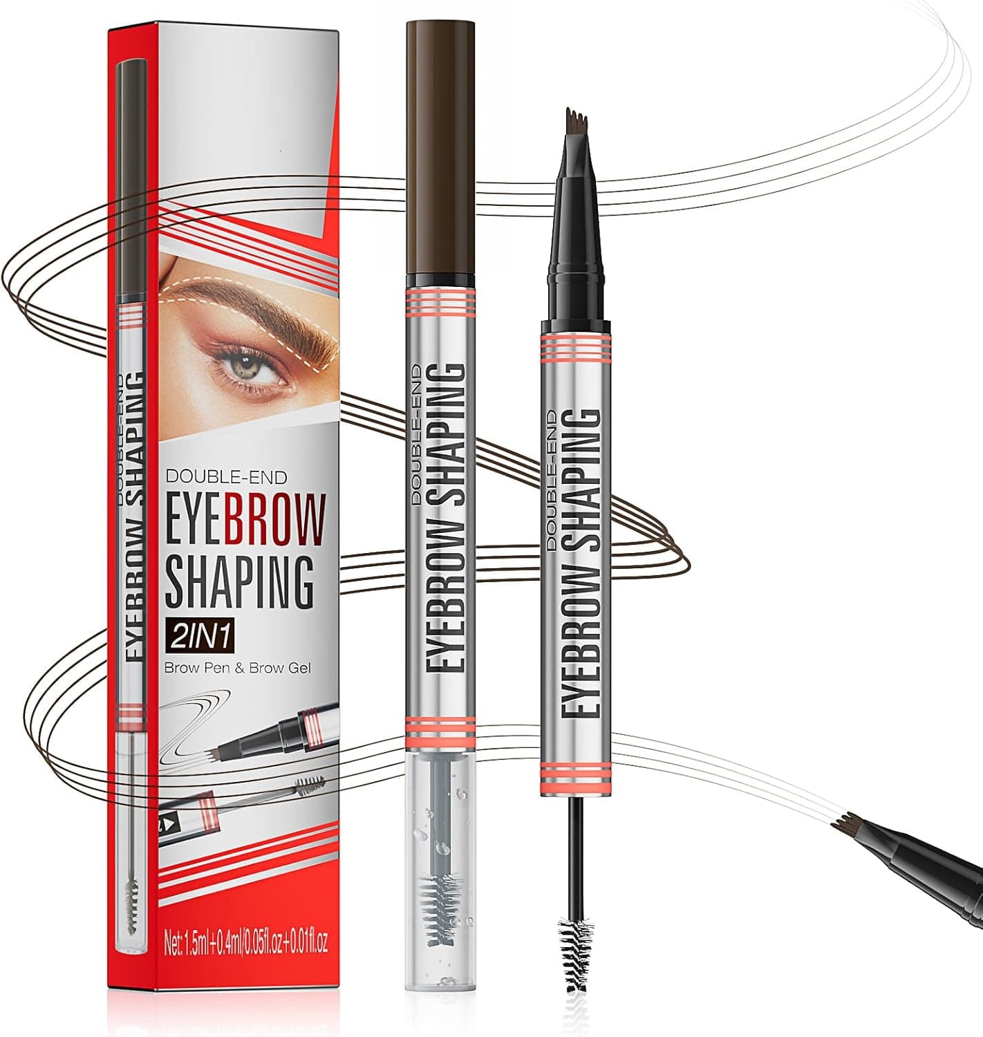 Lápis de sobrancelhas Microblading impermeável, Eyebrow Pencil castanho escuro, lápis de sobrancelhas 2 em 1 e gel selante
