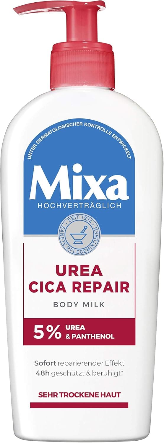 Mixa Leite corporal reparador Urea Cica Repair Body Milk, com uréia e pantenol, para pele muito seca, altamente tolerável, 250 ml 
