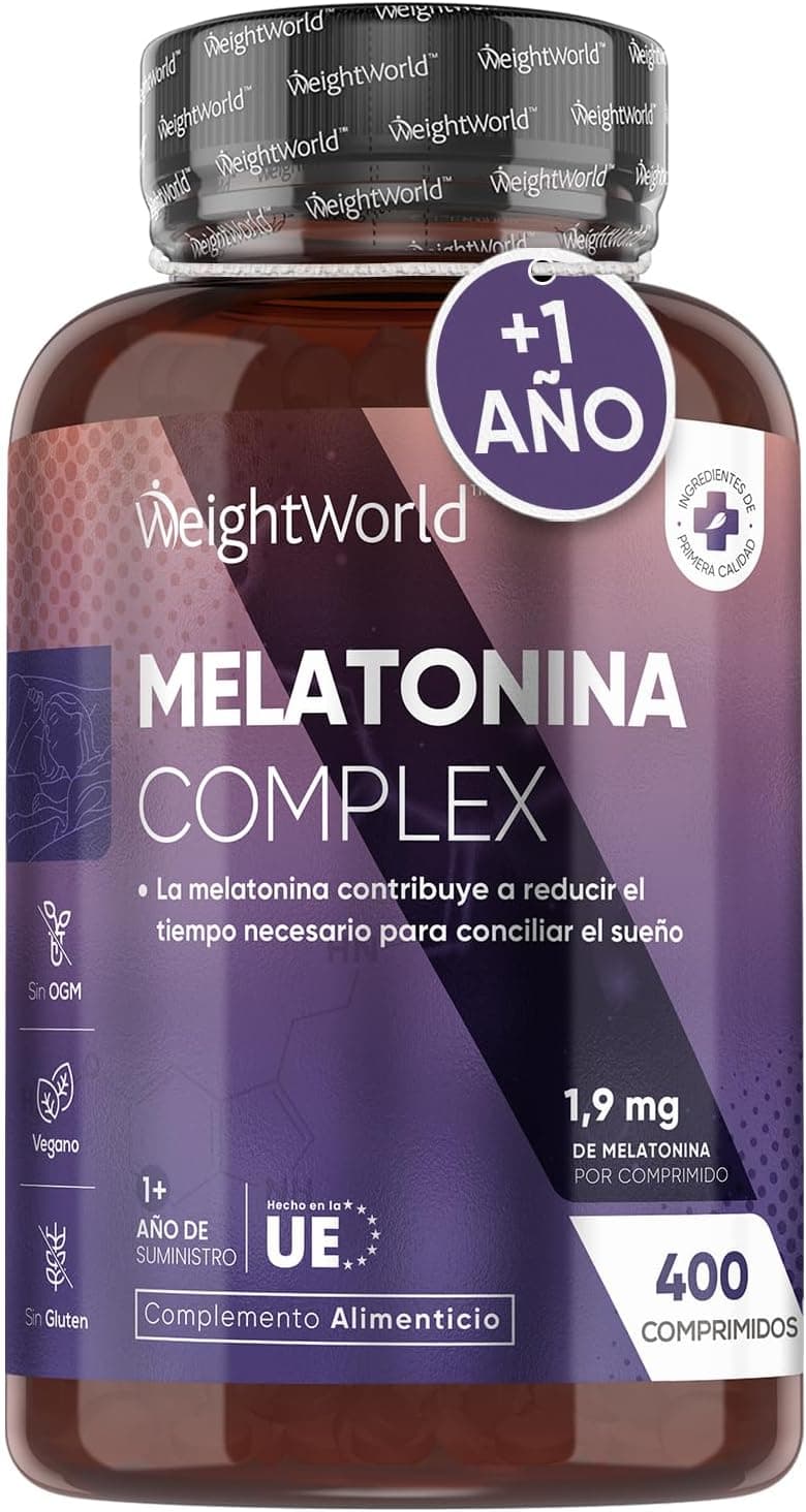 Melatonina Pura 1,9 mg Complex com magnésio e passiflora 400 comprimidos, mais de 1 ano de fornecimento, indutor natural do sono com vitamina B6 de libertação prolongada, sem glúten, adequados veganos