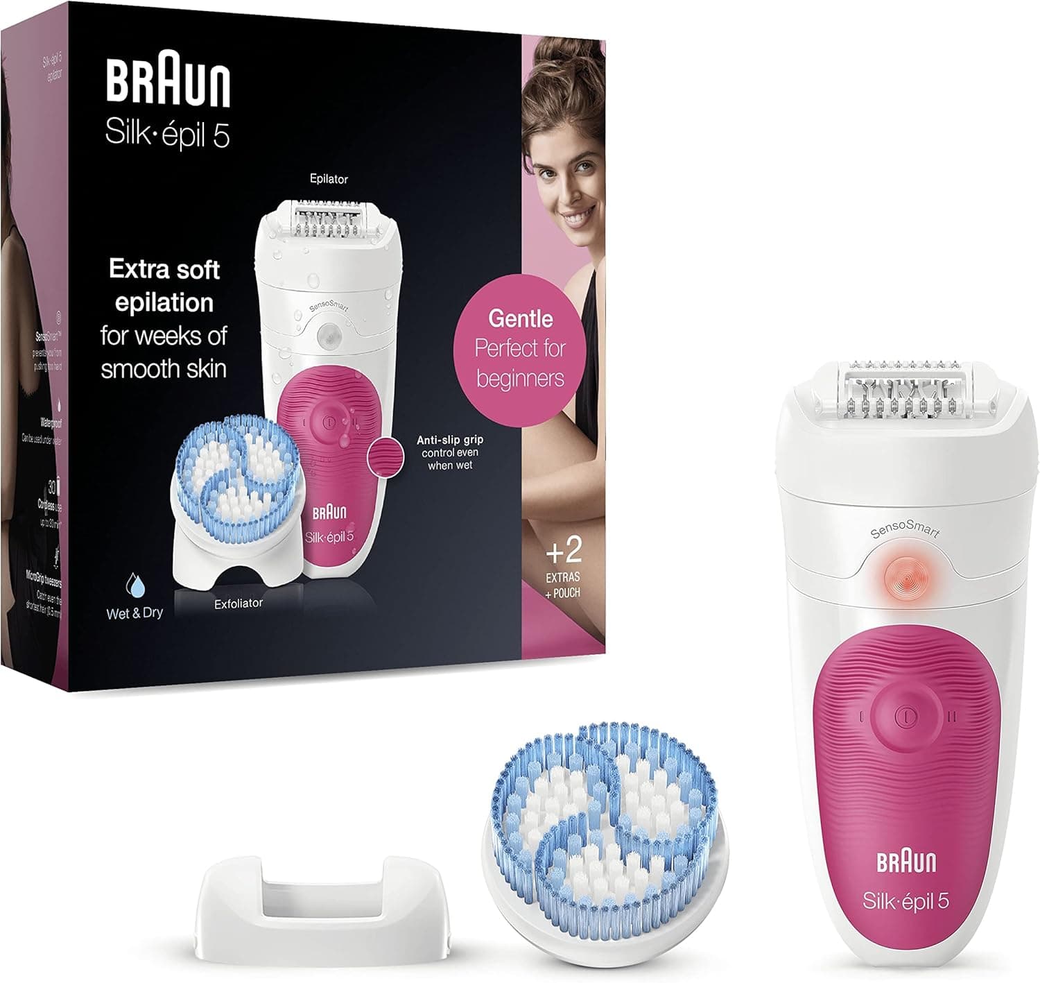Braun Silk-épil 5 Depiladora elétrica mulher para depilação suave, com 2 acessórios e capa, 5-511, branco/rosa