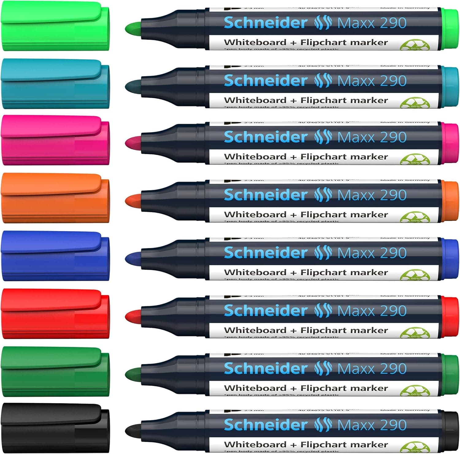 Schneider Maxx 290 - Marcador (para quadros brancos e flipcharts, ponta redonda de 2-3 mm, espessura de linha de 2-3 mm, apagamento a seco sem resíduos, alta qualidade, forte e intenso), estojo de 8 cores