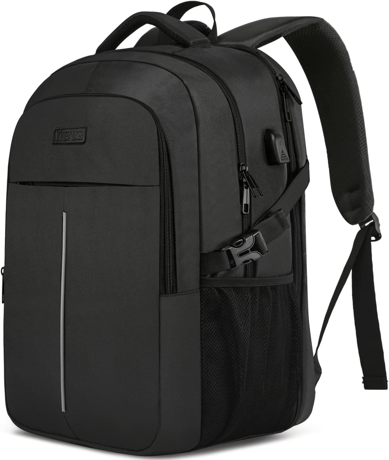 Mochila para homem portátil impermeável para computador portátil 17,3 polegadas, escola bolsa de escola adolescente com porta USB anti-roubo, para mulher para viagem diária - preto