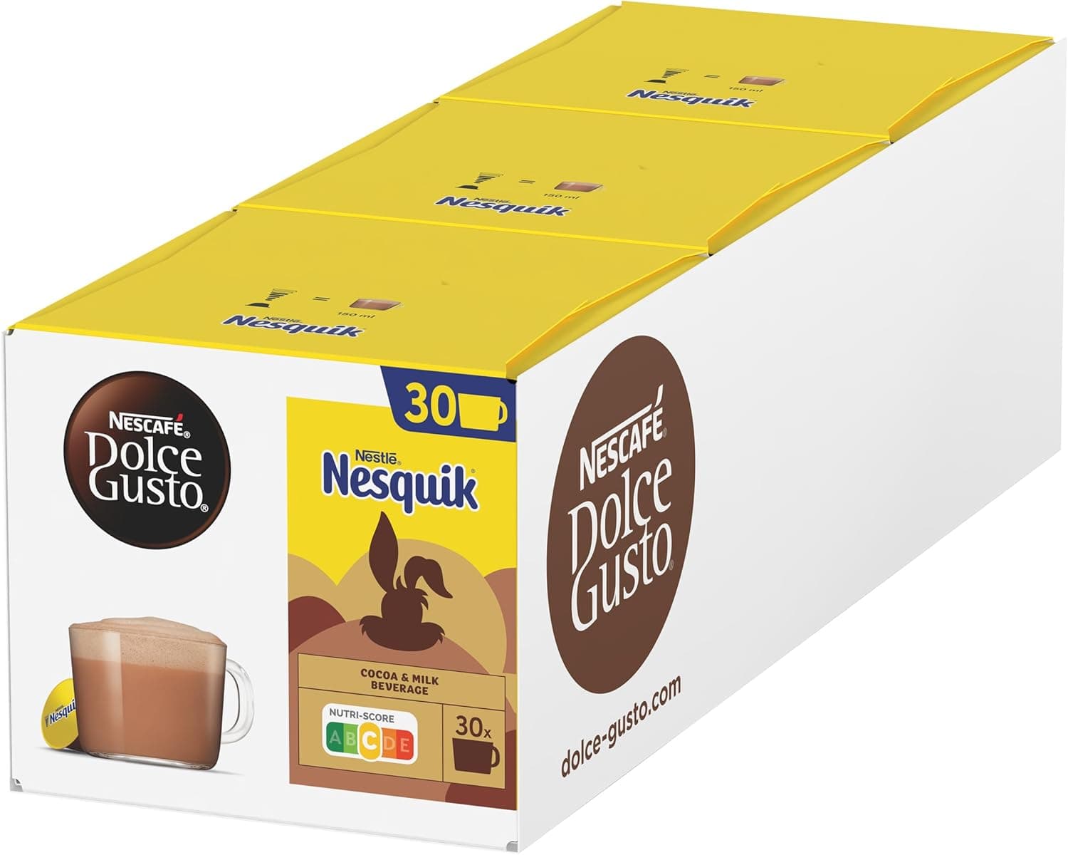 NESCAFÉ DOLCE GUSTO NESQUIK, 90 cápsulas, bebida de cacau (3 embalagens x 30)