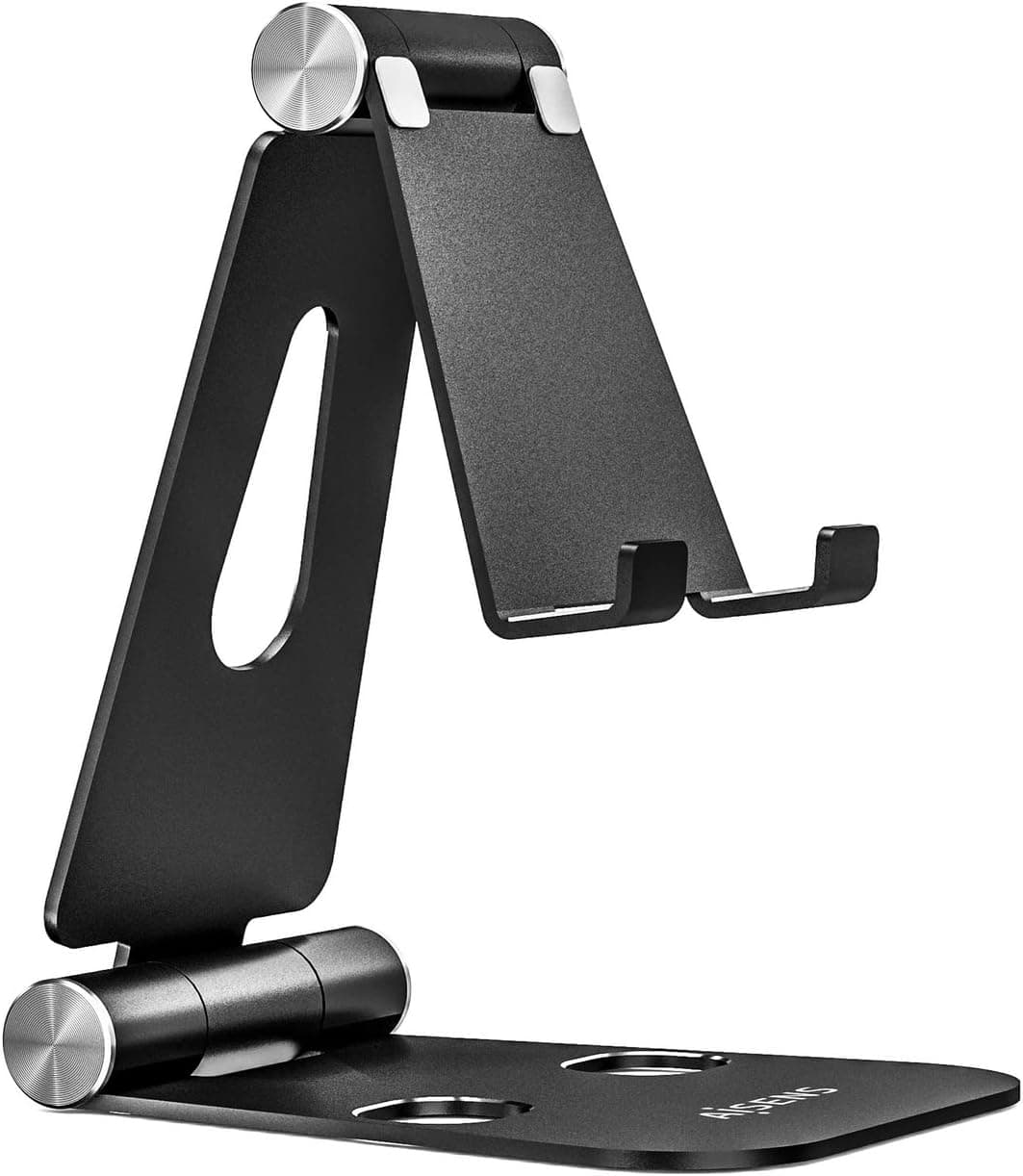 AISENS Suporte de mesa tamanho XL ajustável (2 pinotes) para telemóvel / tablet, preto