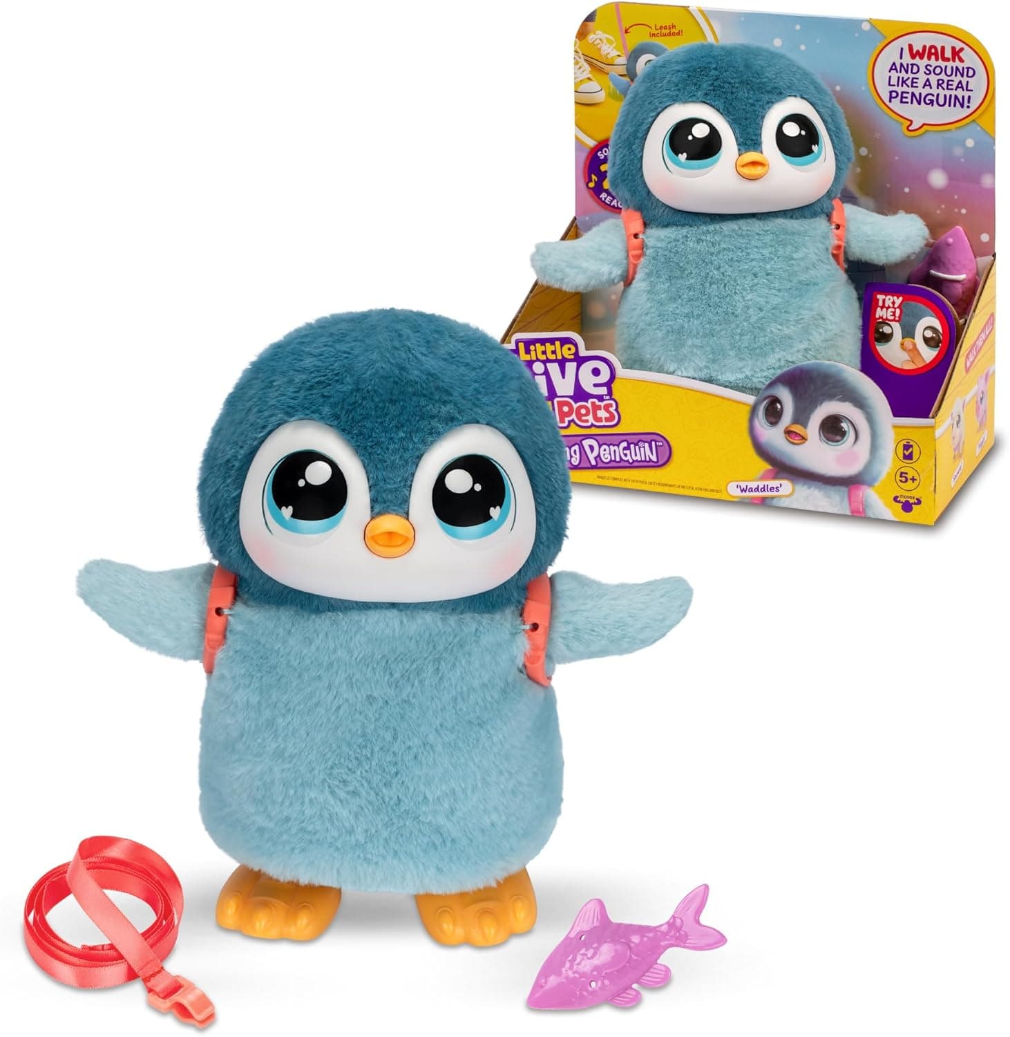 Little Live Pets - My Pet Penguin, Waddles o pinguim animal de estimação de brinquedo, 25 sons e reações, boneco de pelúcia interativo, move os seus asas e canta depois de comer, 4 anos, famosa