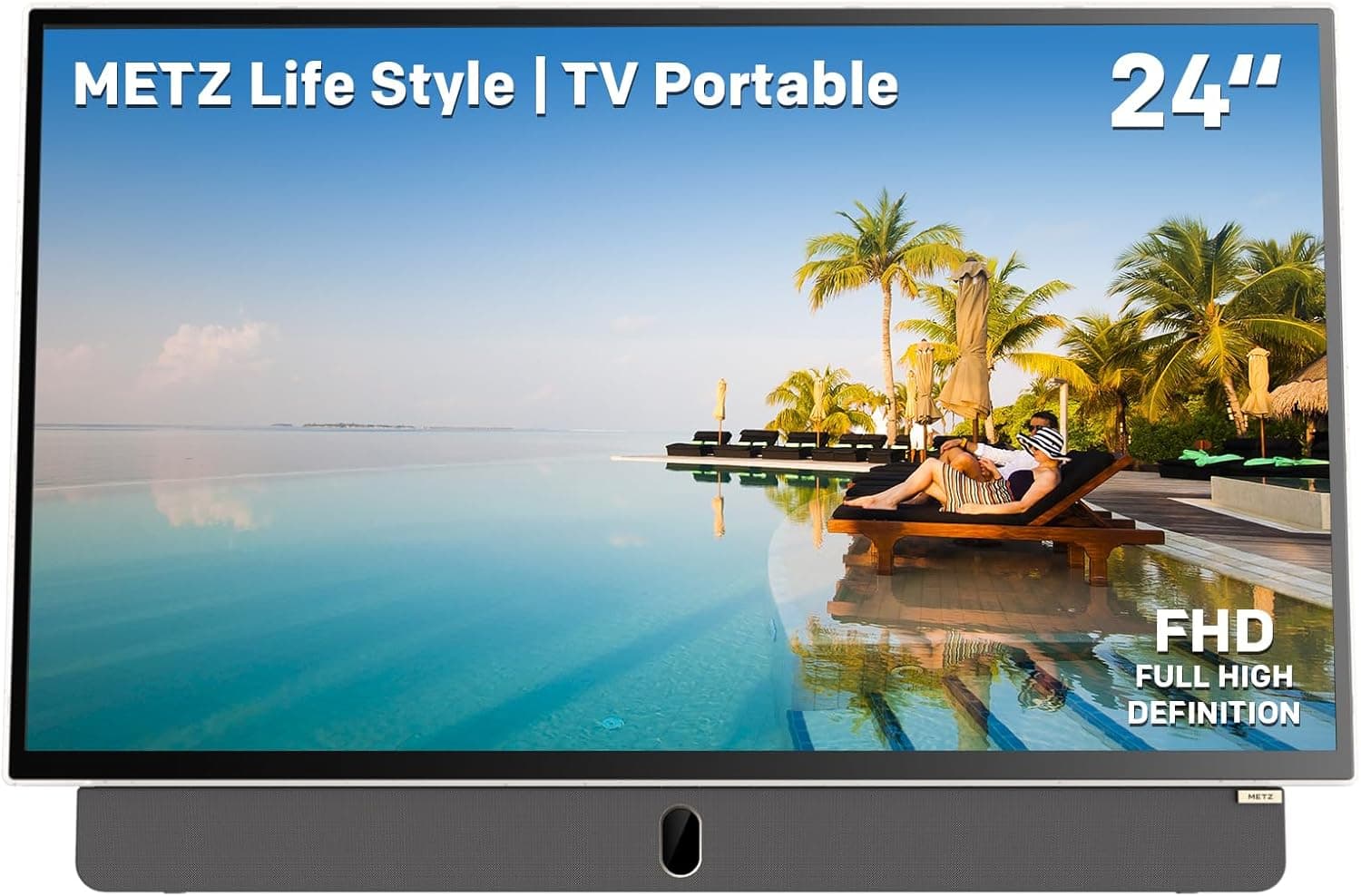 Metz TV portátil de 24 polegadas com bateria de 3 horas Companion Series 1080P FHD Smart Google TV, ecrã mate, HDR10, Dolby Audio, LED, Bluetooth, Chromecast e Google Assistant
