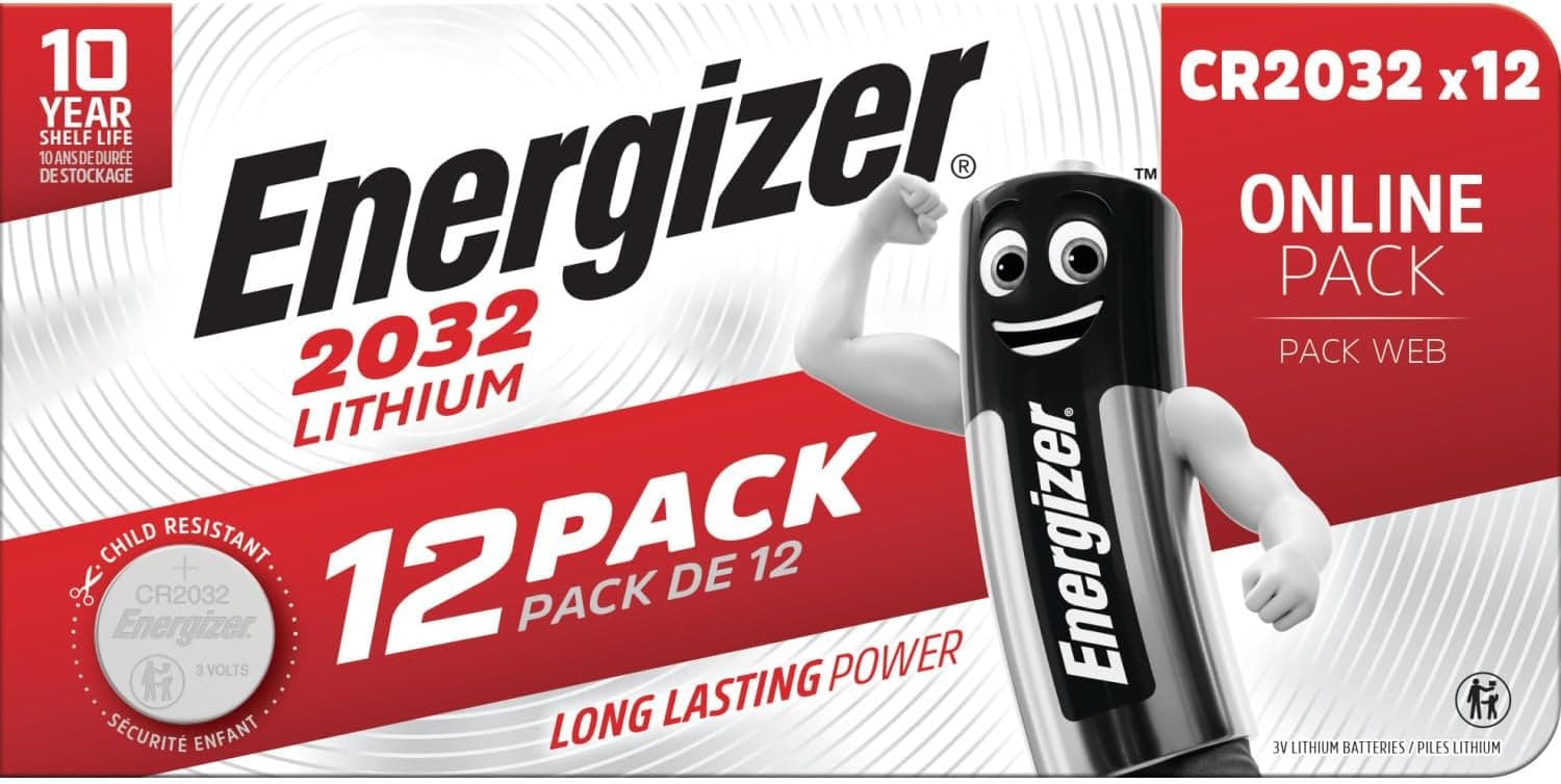 Energizer Pilhas CR2032 (pacote de 12) - Baterias de botão de lítio 3 V - chaves remotas, dispositivos domésticos, desportos e médicos - embalagem segura - 10 anos de armazenamento