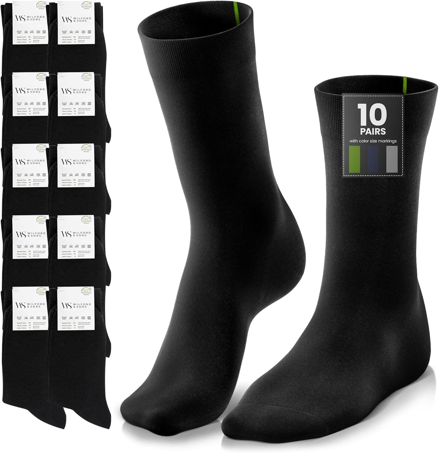 Meias pretas clássicas unissexo, 10 pares