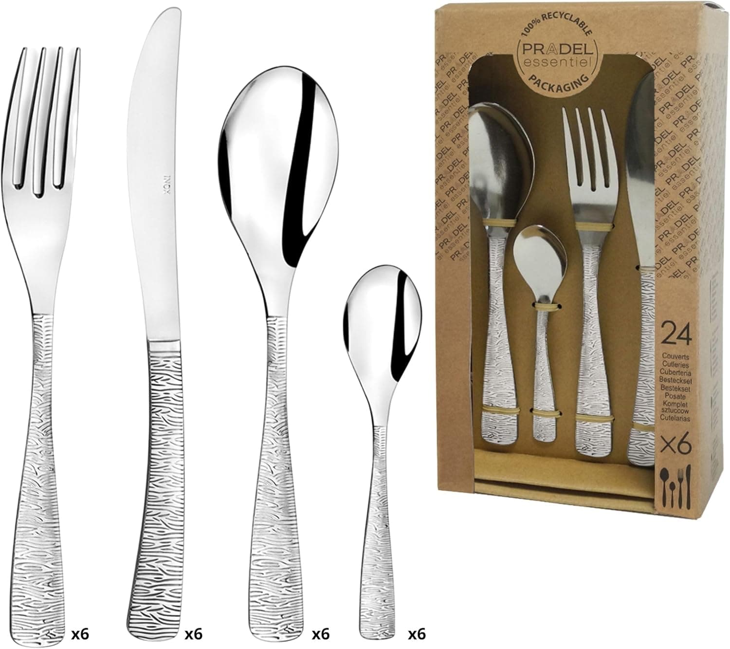 Amefa Conjunto de 24 talheres INOX Ethnic, aço inoxidável, cinzento, 3,57 cm
