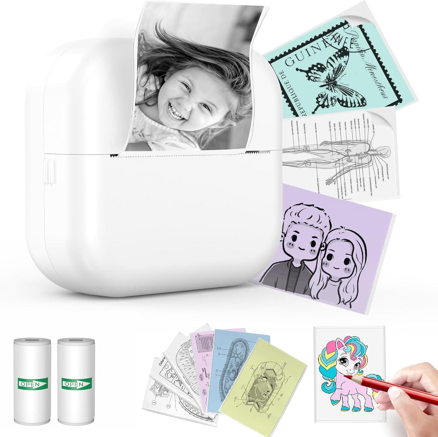 ETROBOT Etiquetadora impressora etiquetas autocolantes, mini impressora térmica Label Maker máquina etiquetas adesivas com 2 rolos de etiquetas para casa, escritório