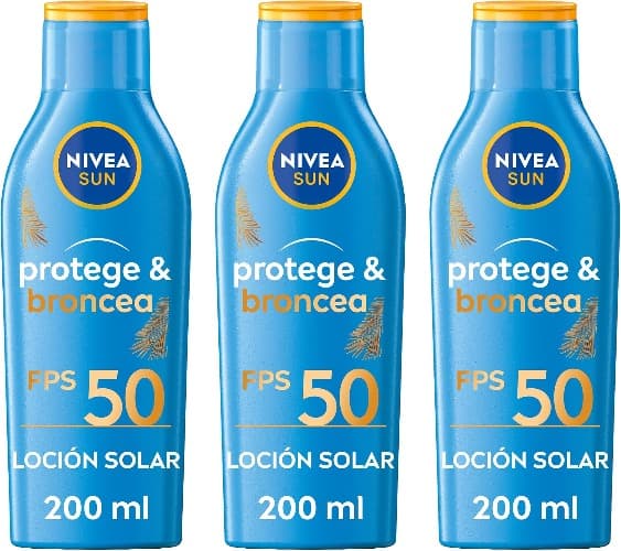 NIVEA SUN Protege & Bronze – Leite solar ativador de bronzeado FP50, proteção alta, resistente à água, 200 ml x3