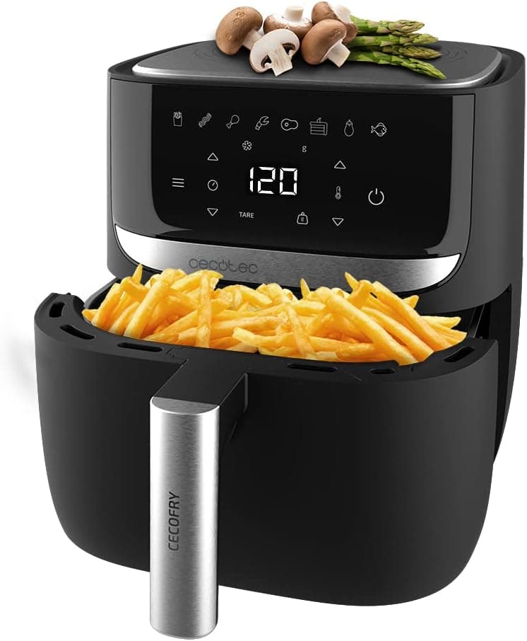 Cecotec Frigideira sem óleo de 5,5 l de ar quente com balança integrada Cecofry Advance Precision. 1700 W, Dietética, controlo tátil, temperatura regulável, acabamentos em aço inoxidável