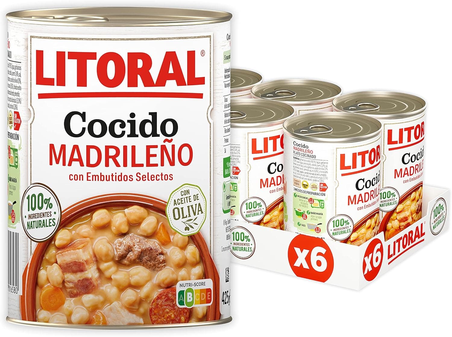 Litoral Cocido Madrileño | Prato preparado sem glúten em lata, pack de 6 x 425 g