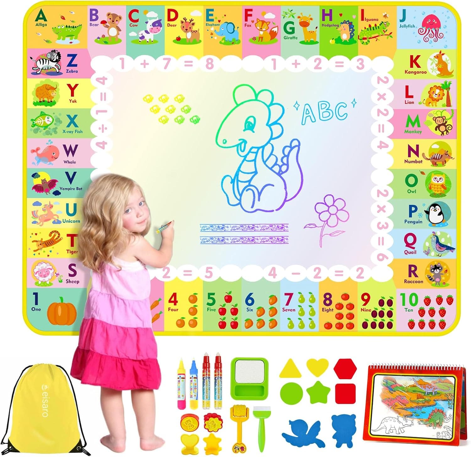eisaro | Tapete de pintura mágica com livro de desenhos e 4 canetas para crianças, 120 x 90 cm