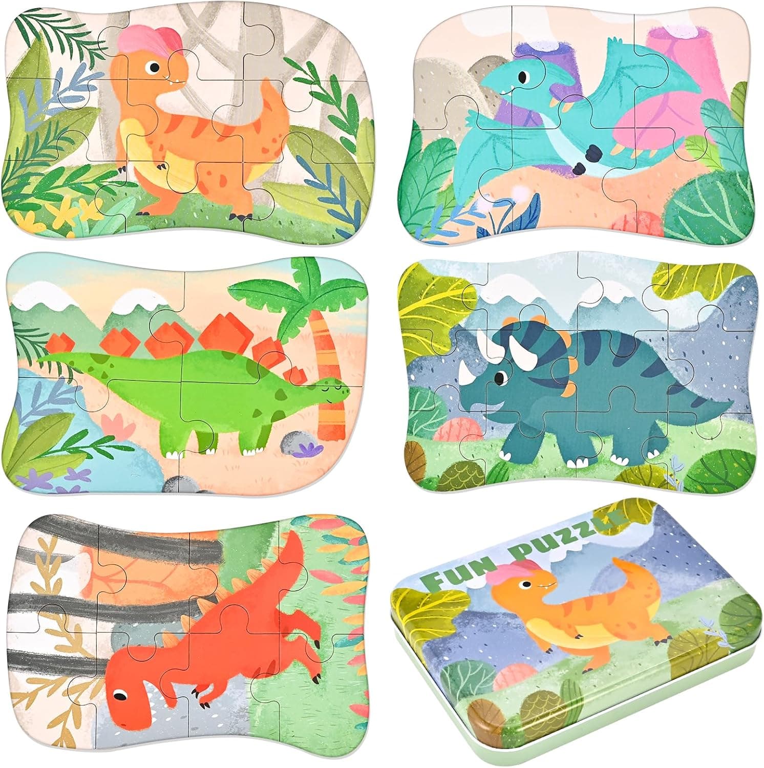 Faburo Puzzle infantil de dinossauro quebra-cabeças crianças, puzzle de 5 imagens, brinquedo educativo Montessori madeira puzzle adequado para meninos e meninas a partir de 3, 4 e 5 anos