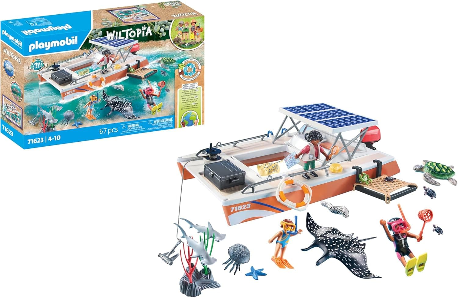 PLAYMOBIL Wiltopia 71623 Plataforma para análise de recife, com animais, fabricado com mais de 80% de materiais reciclados e de origem biológica, brinquedos para meninos e meninas a partir de 4 anos