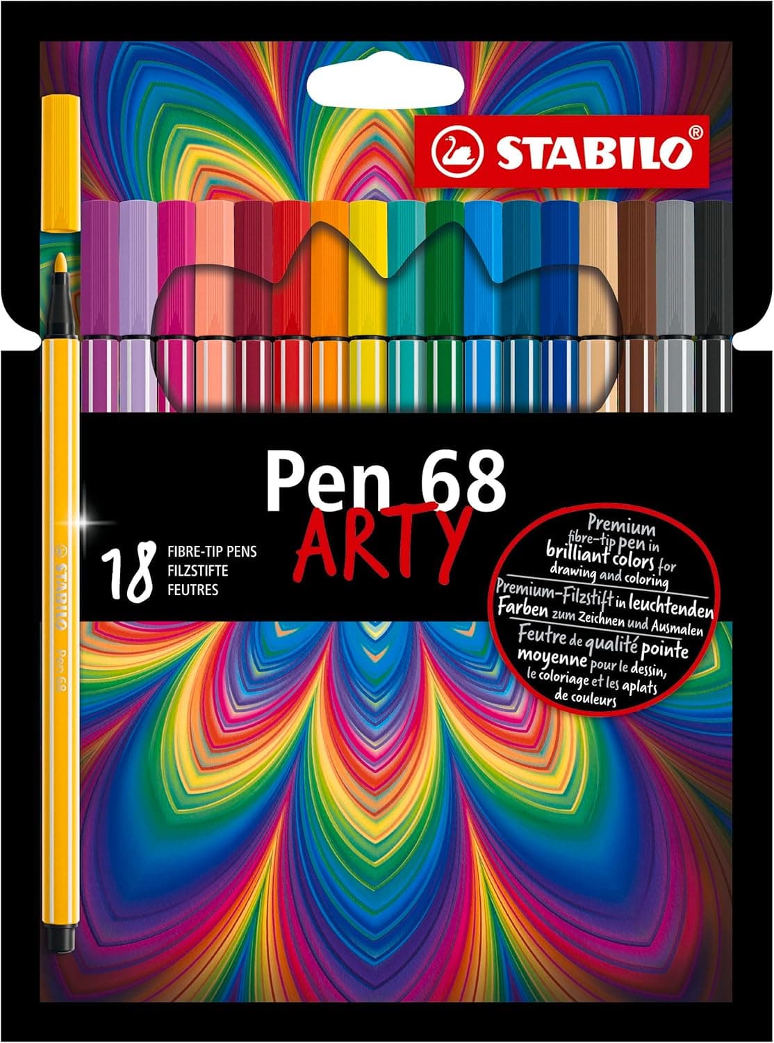 STABILO Pen 68 ARTY | Marcadores premium em estojo com 18 cores para desenho e pintura
