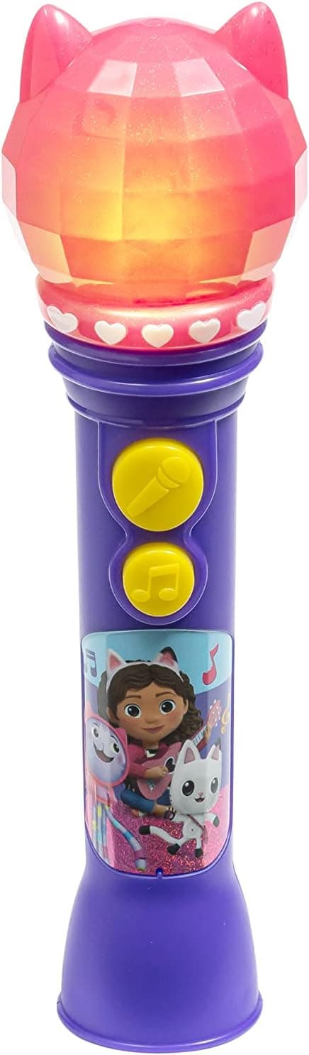 ekids KIDdesigns Gabby's Dollhouse Sing Along microfone para crianças | microfone de trabalho real | luz LED intermitente integrada e altifalante | máquina de karaoke portátil 