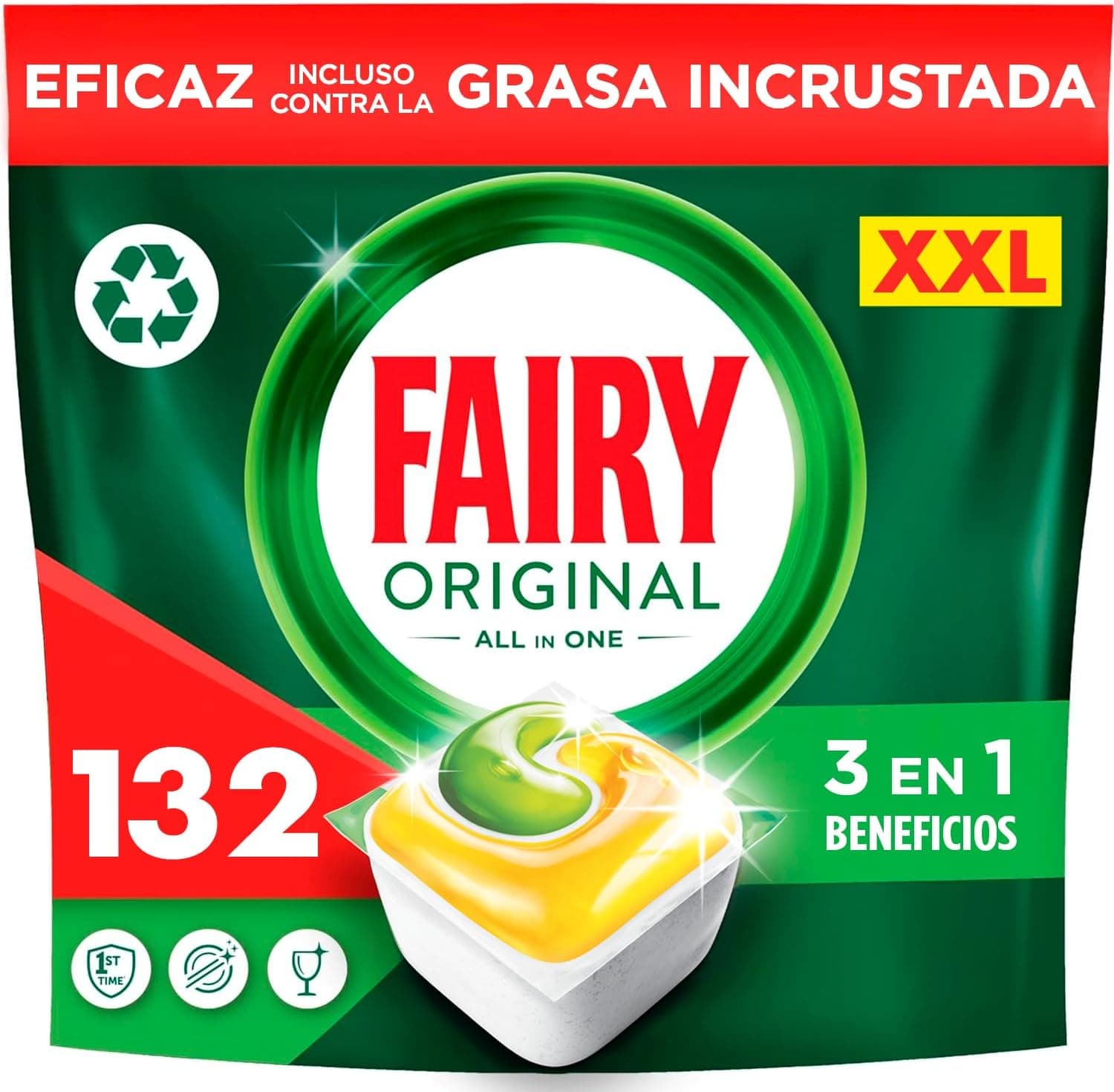 Fairy Original All In One | Pastilhas lava-loiça para máquina com ação desengordurante, 132 unidades