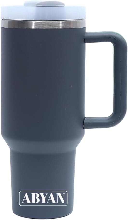 ABYAN H2.0 Tumblers de 40 Oz Travel Mug com alça e com alça New Pattern Double Wall Insulated Stainless Steel Car Cup (cinzento)