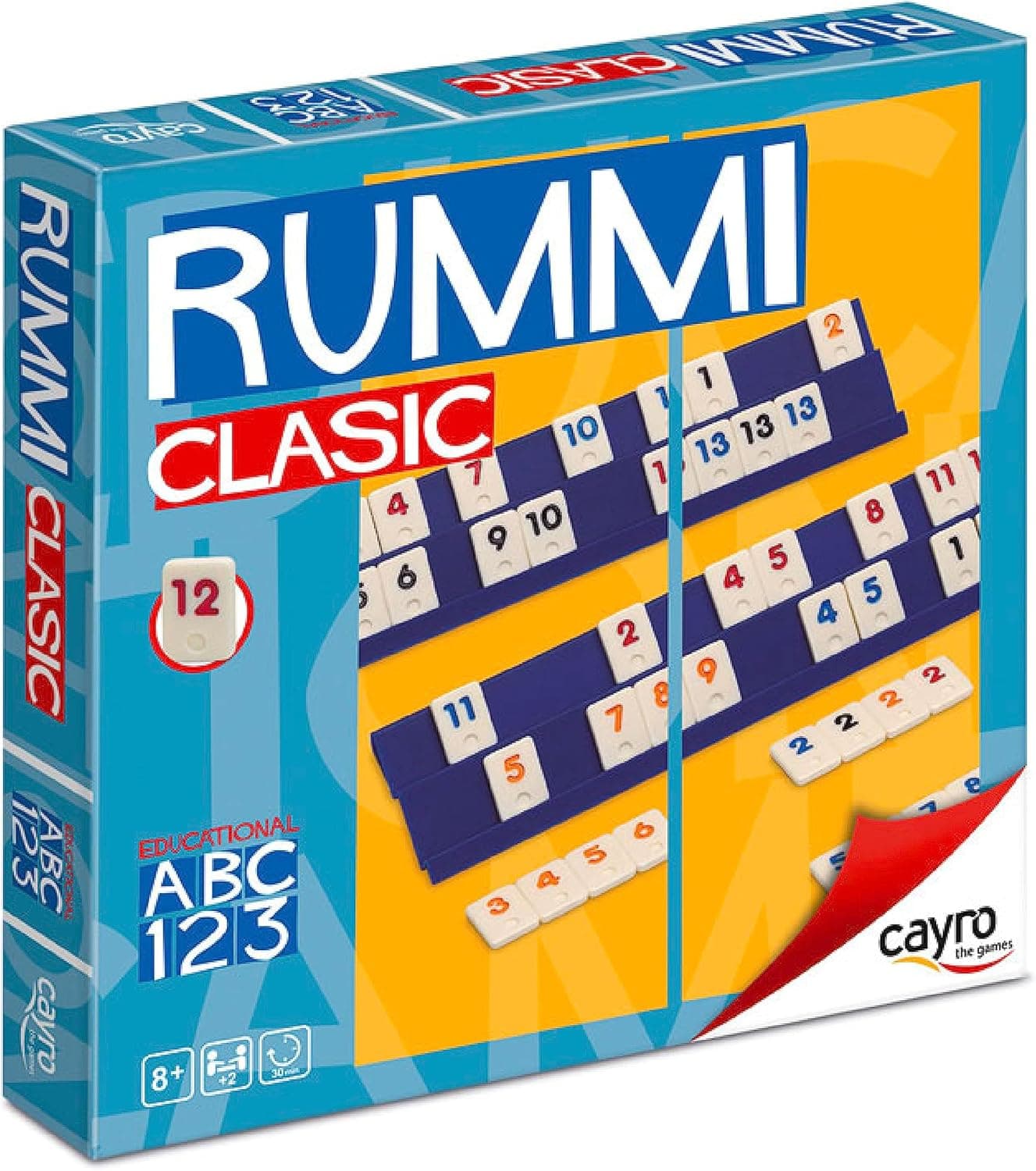 Cayro - Rummi - 8 anos - modelo clássico - jogos de mesa para crianças e adultos - jogo divertido - 106 peças, 1 bolsa de tecido e 4 suportes - de 2 a 4 jogadores