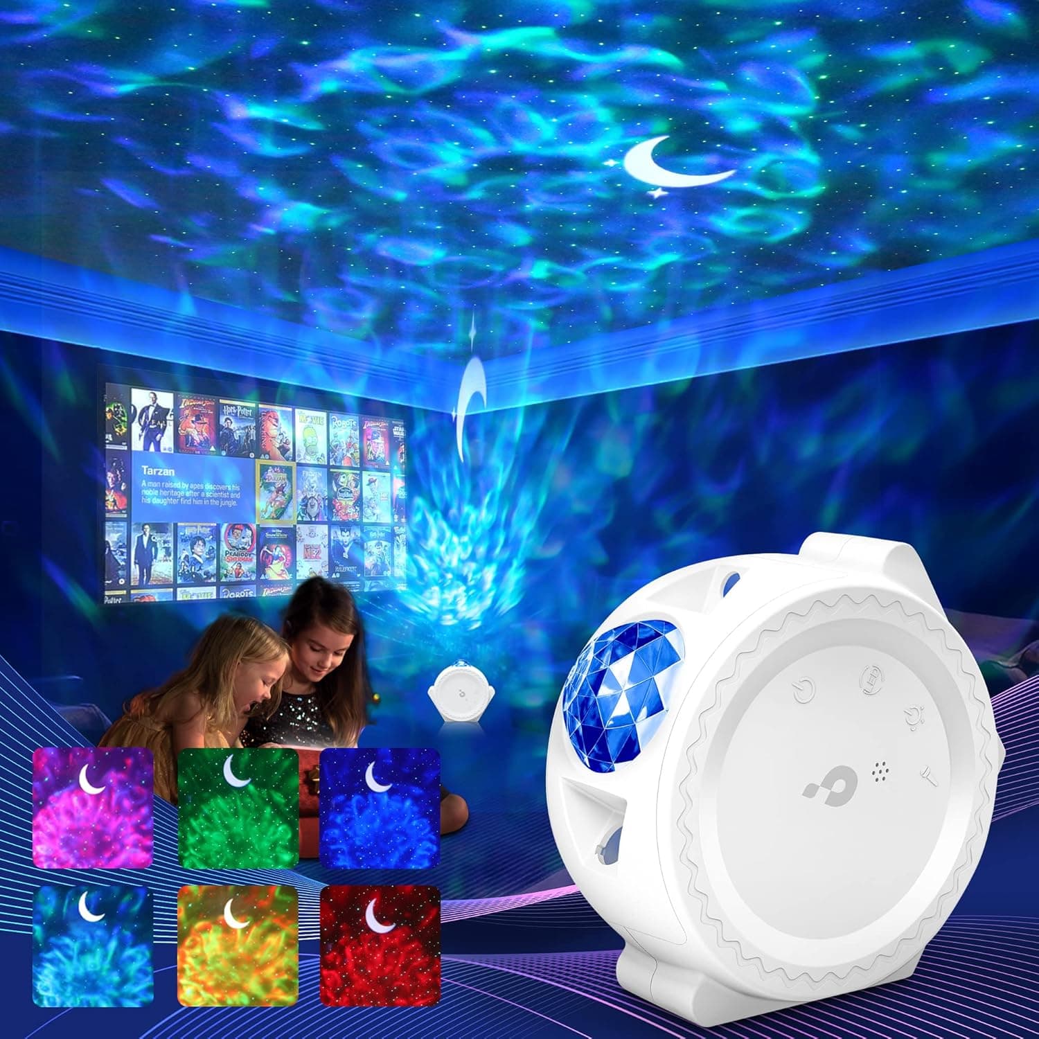 Projetor de estrelas 3 em 1, candeeiro Galaxy LED com controlo tátil e por voz, luz noturna para crianças e adultos, decoração para quarto, festas, aniversário, presente original (branco)