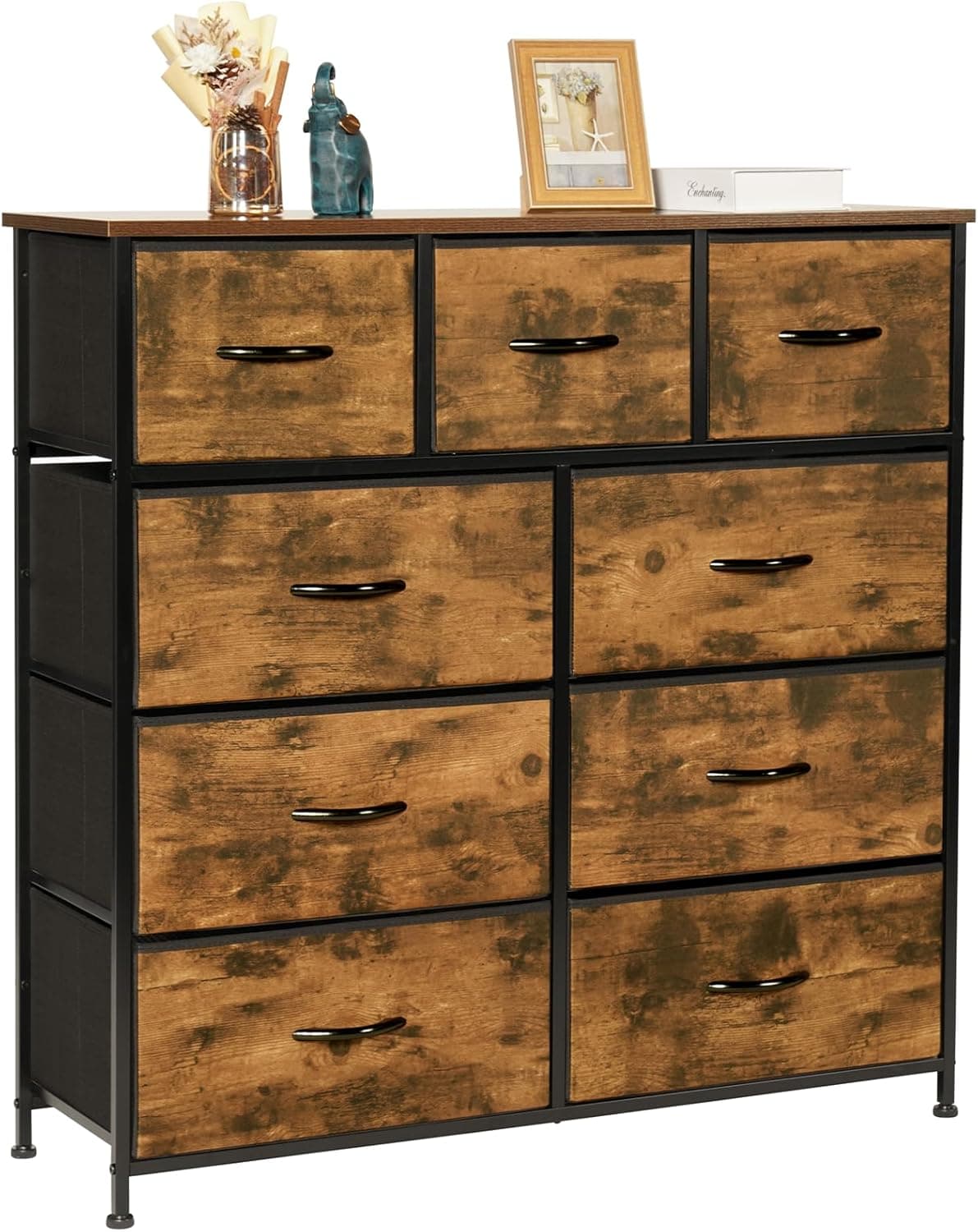 LYNCOHOME Confortável com 9 gavetas de tecido, confortável de quarto, unidade de armazenamento, móveis de quarto, confortável de 9 gavetas, gaveta para cozinha, escritório, corredor