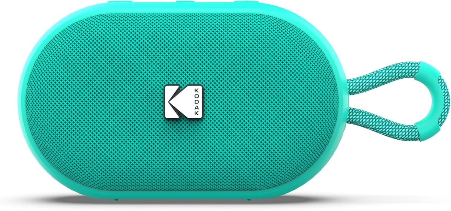 KODAK - Altifalante portátil sem fios PWS-2284, impermeável, IPX7, Bluetooth, 6 W RMS, TWS estéreo, bateria de 1500 mAh, autonomia de 10 a 12 horas, função mãos livres, correia de silicone