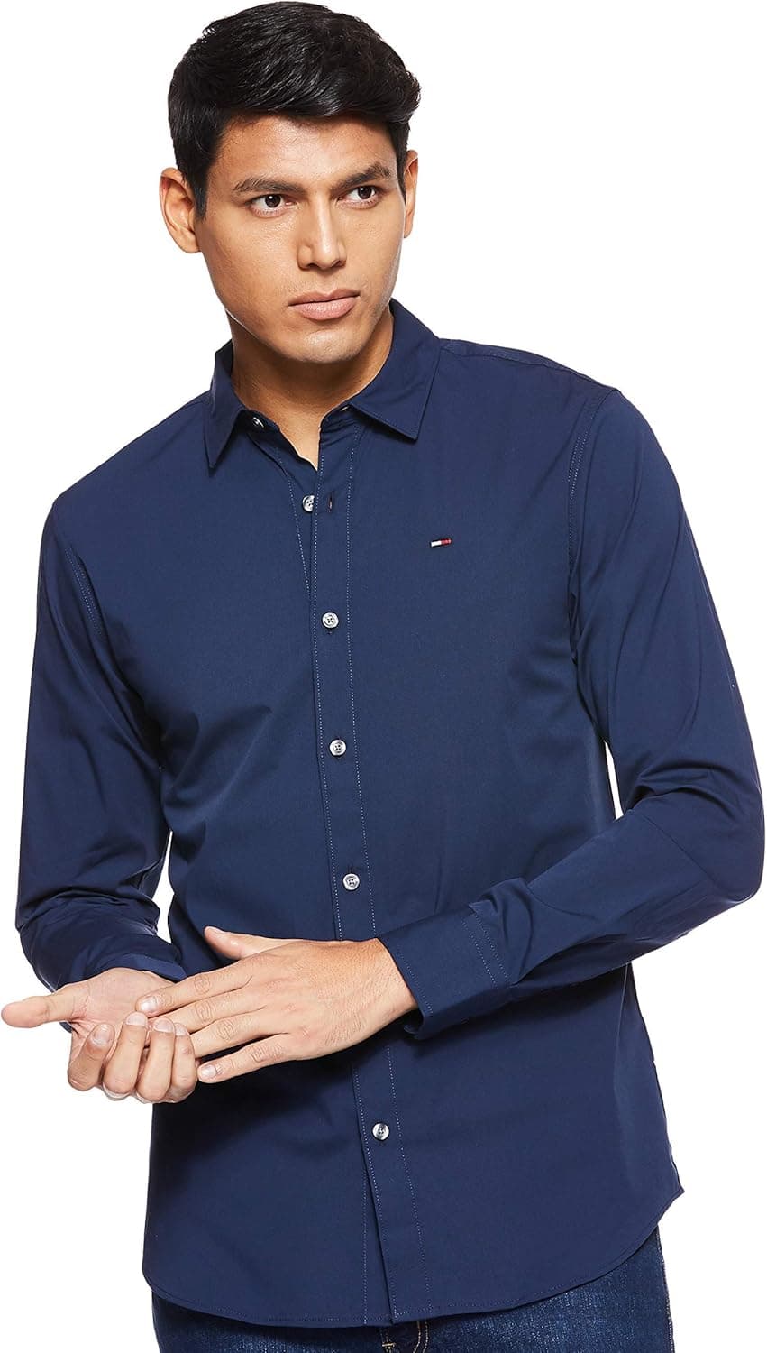 Tommy Jeans Camisa Hombre Original Stretch Shirt Slim Fit M Azul (Black Iris)