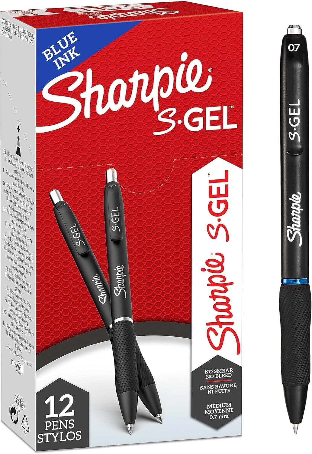 SHARPIE S-Gel, canetas de gel, ponta média (0,7 mm), tinta azul, 12 unidades