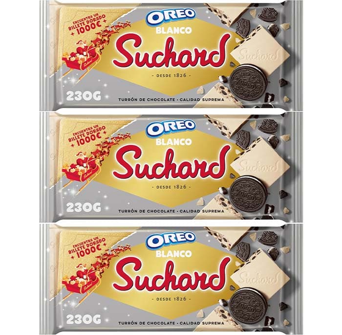 Suchard Oreo Tablet de torrão de chocolate branco com pedaços de bolacha ouro e arroz insuflado, 260 g x 3