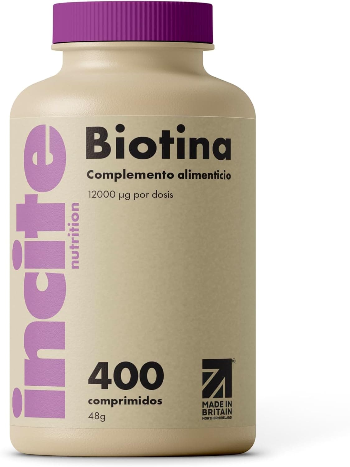 Incite Nutrition Biotina suplemento para o crescimento do cabelo 12,000 mcg, tablets de 6 mm (fornecimento para um ano inteiro) para homens e mulheres, fabricado no Reino Unido 400 unidades
