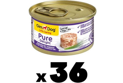 GimDog Pure Delight, frango com atum - Snack para cães rico em proteínas, com carne macia em deliciosa gelatina - 85g x 36