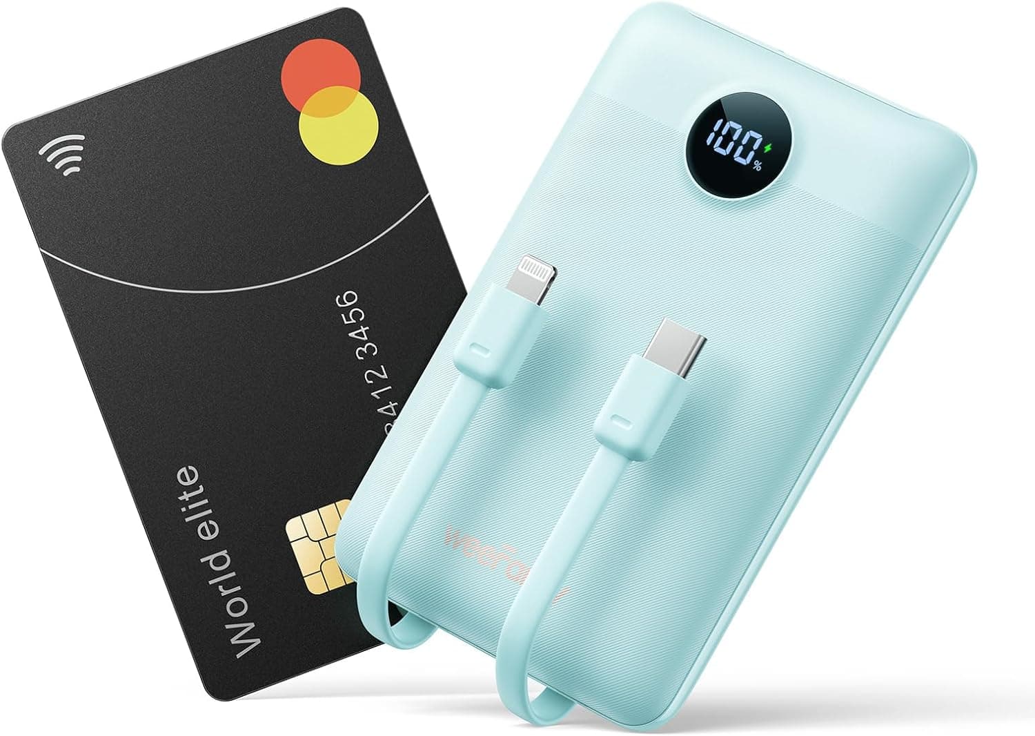 WeeFancy Mini carregador portátil para iPhone 10000 mAh Slim PD de 22,5 W de carregamento rápido com cabos integrados, viagem essencial USB C bateria pequena compatível com iPhone e Android (azul)